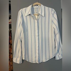 Mango Light Blue and White Striped Shirt